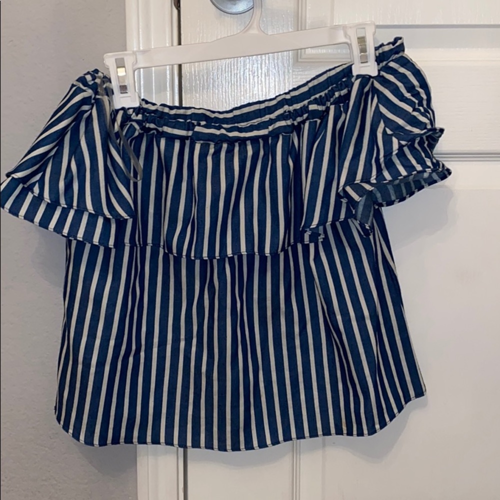 Blue & White Striped Off the Shoulder Top